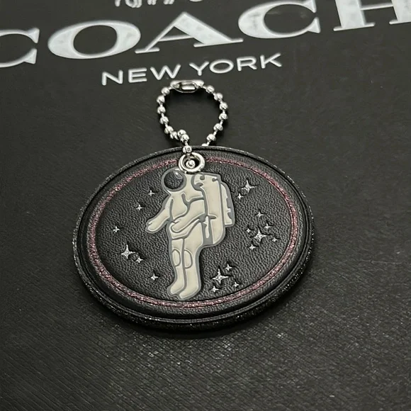 Coach X NASA Space ASTRONAUT Black Multi Leather Bag Charm Rare Star Glitter - Picture 2 of 9